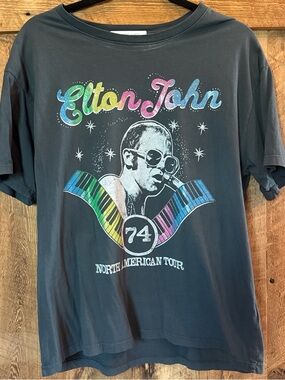 Daydreamer Elton John Graphic Tee - Black with Rainbow Accents. Oversized.